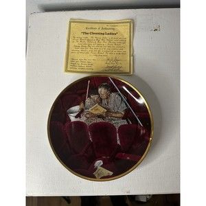 Vintage Norman Rockwell limited plate The Cleaning Ladies 1984 24k Gold